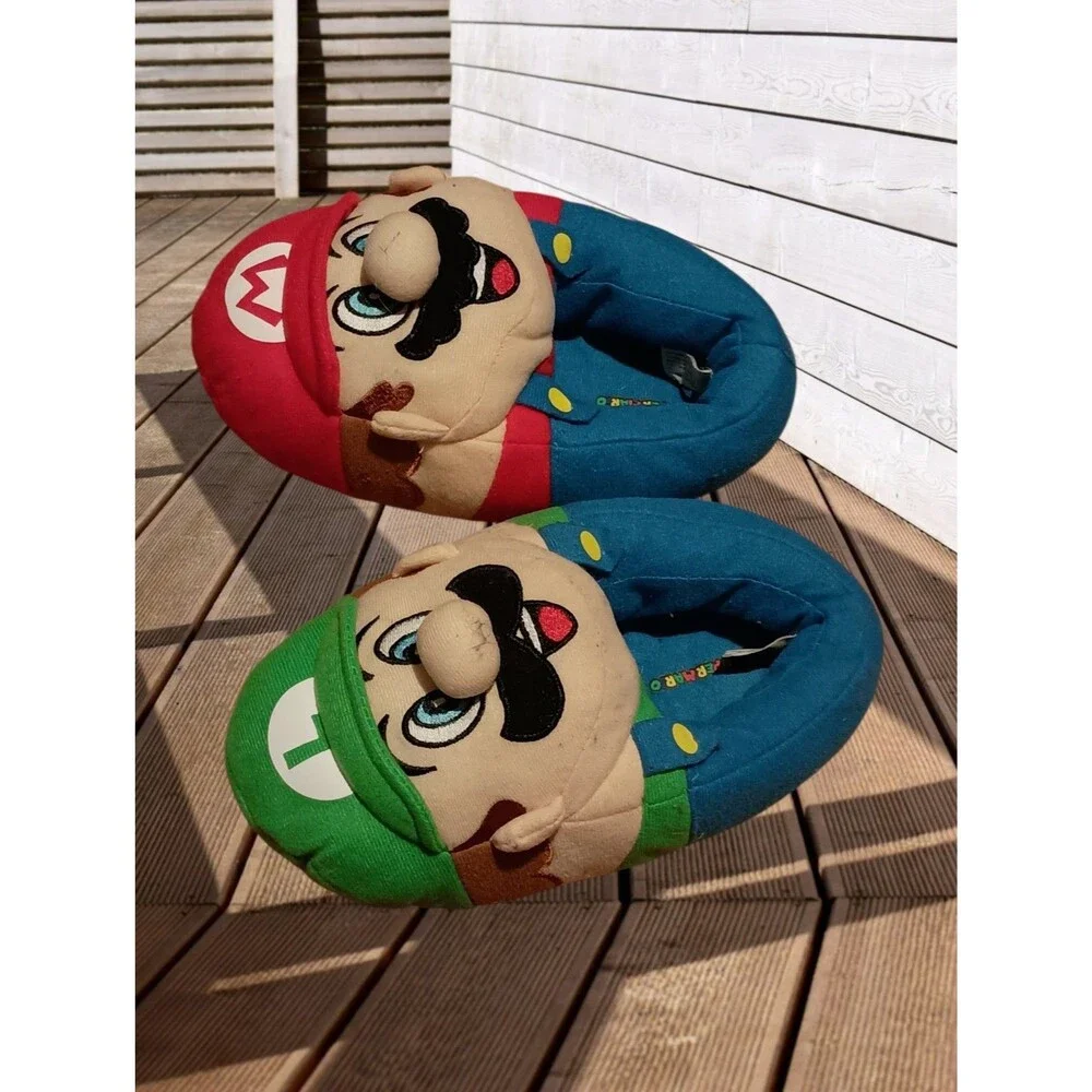 Nintendo Mario & Luigi Plush Kids Slippers  Red, Green & Blue 11-12